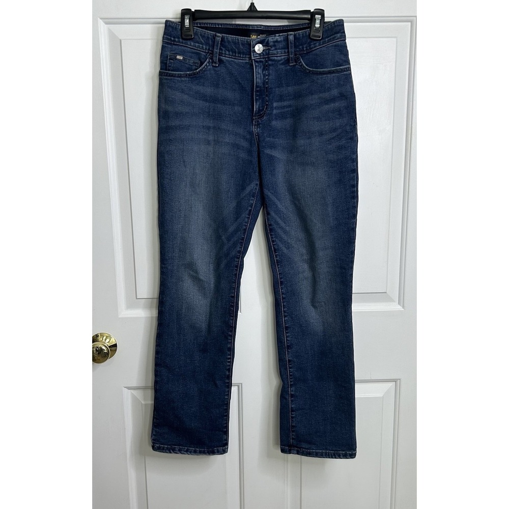 Lee Womens Blue Jeans Regular Fit Straight Leg Mid rise 10 SHORT** Flex Motion